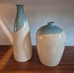Set van 2 keramische vazen in blauw en wit, Blauw, Aardewerk of Porselein, Ophalen of Verzenden, Zo goed als nieuw