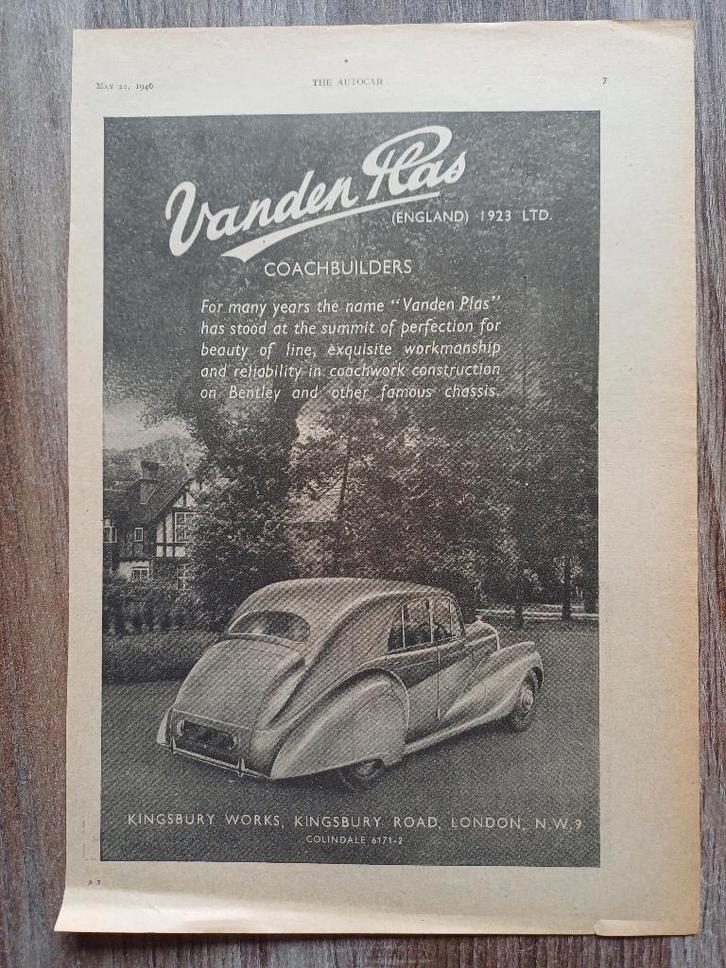 Vanden Plas Coachbuilder advertentie uit 1946, Boeken, Auto's | Folders en Tijdschriften, Zo goed als nieuw, Overige merken, Verzenden