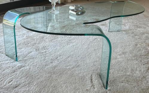 2 stuks Design tafels, Huis en Inrichting, Tafels | Bijzettafels, Gebruikt, Overige vormen, 45 tot 60 cm, 75 cm of meer, Glas