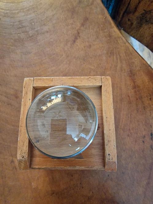 Antieke bolle lens in houten doos, Antiek en Kunst, Antiek | Gereedschap en Instrumenten, Ophalen of Verzenden
