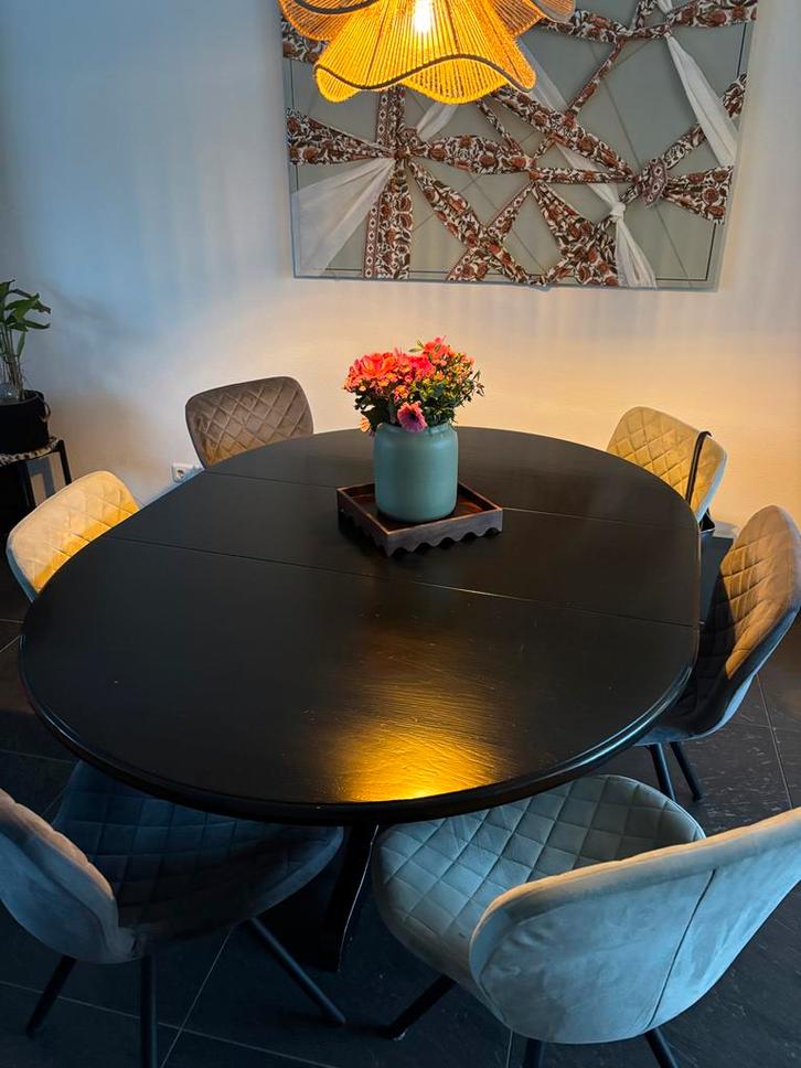 Kersenhouten eettafel - ovaal/rond uitschuifbaar + 6 stoelen, Huis en Inrichting, Tafels | Eettafels, Gebruikt, 100 tot 150 cm