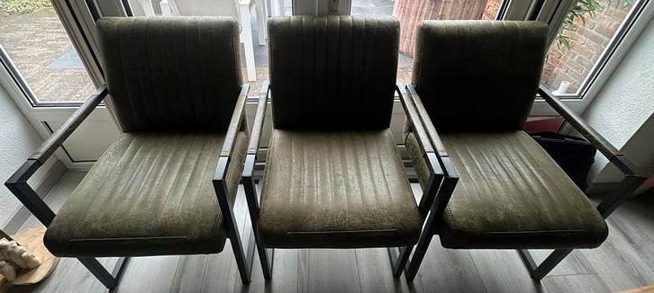 Mooie leren groene bank van 1,70 met 3 stoelen., Huis en Inrichting, Stoelen, Zo goed als nieuw, Overige kleuren, Ophalen of Verzenden