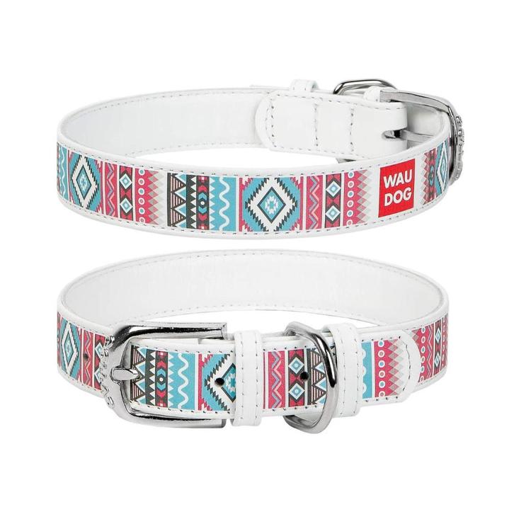WAUDOG Ethno Lederen Halsband Wit Nekomtrek 27-36 cm KOOPJE!, Dieren en Toebehoren, Hondenhalsbanden en Penningen, Nieuw, Handgemaakt