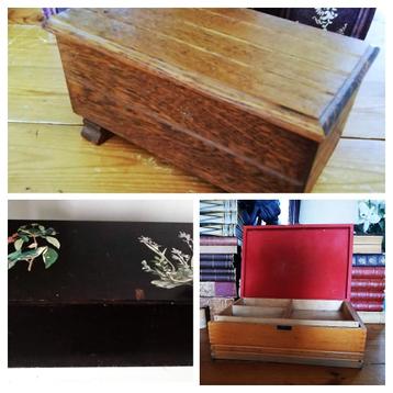 Diverse houten oude vintage kistjes hout brocante beschikbaar voor biedingen