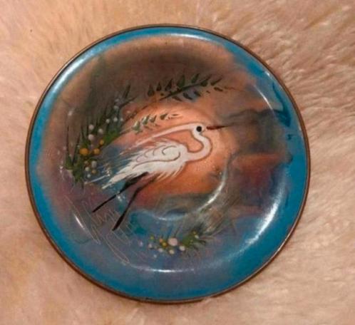Prachtig Sagitta Holland schaaltje met witte Reiger., Antiek en Kunst, Antiek | Emaille, Ophalen of Verzenden