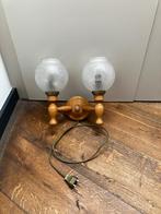 Hanglamp met 2 bollen, Huis en Inrichting, Lampen | Hanglampen, Ophalen, Gebruikt, Vintage Blank eiken, Minder dan 50 cm