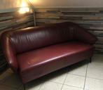 Design cognac/bordeaux leer bankje, Huis en Inrichting, Banken | Bankstellen, Tweepersoons, Ophalen of Verzenden, Zo goed als nieuw