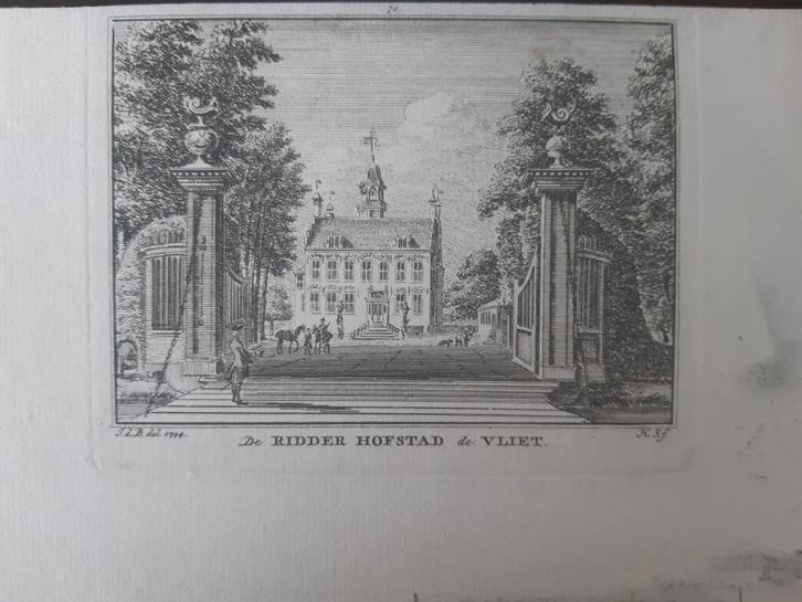 70 / Ridderhofstad de Vliet Kopergravure uit 1773, Antiek en Kunst, Kunst | Etsen en Gravures, Ophalen of Verzenden