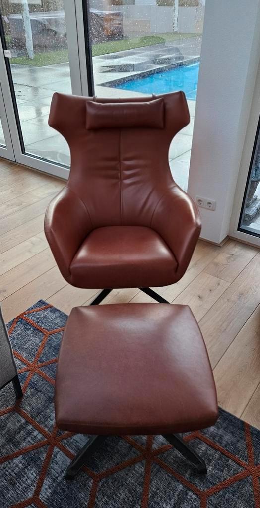 Design on Stock Nosto Cera leder fauteuil+hoofdkussen+poef!!, Huis en Inrichting, Fauteuils, Zo goed als nieuw, 50 tot 75 cm, 75 tot 100 cm