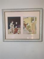 Japanse prenten periode 1600/1800 repro achter glas., Ophalen of Verzenden