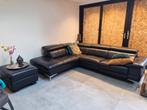 Hoekbank met relaxsysteem plus hocker - zwart leer, Ophalen, 250 tot 300 cm, Gebruikt, 100 tot 125 cm