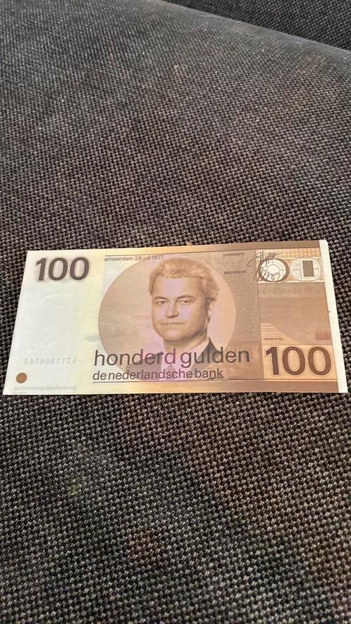 100 gulden 1977 snip UNC Geert Wilders, Postzegels en Munten, Bankbiljetten | Nederland, Los biljet, 100 gulden, Ophalen of Verzenden