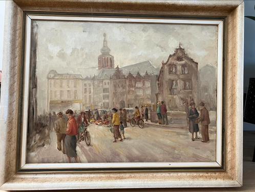 Prachtig olieverf op doek Grote Markt Nijmegen., Antiek en Kunst, Kunst | Schilderijen | Klassiek, Ophalen of Verzenden