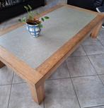 Massief licht eiken salontafel met leisteen blad T.E.A.B, Ophalen, Gebruikt, 100 tot 150 cm, 50 tot 100 cm