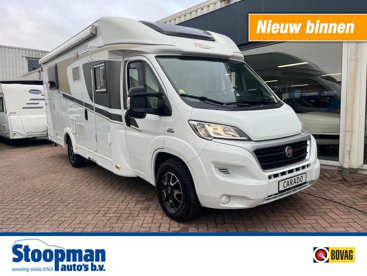 Carado T447 Lengtebedden Hefbed XXL garage CarPlay SmartTV, Caravans en Kamperen, Campers, Bedrijf, tot en met 4, Half-integraal