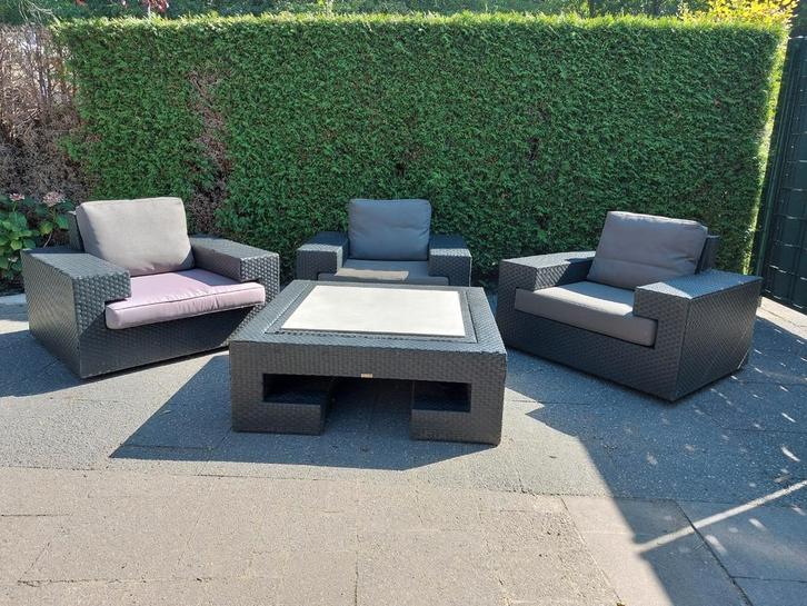 Life luxe loungeset 3 fauteuils & salontafel  bezorging kan!, Tuin en Terras, Tuinsets en Loungesets, Gebruikt, Loungeset, Wicker