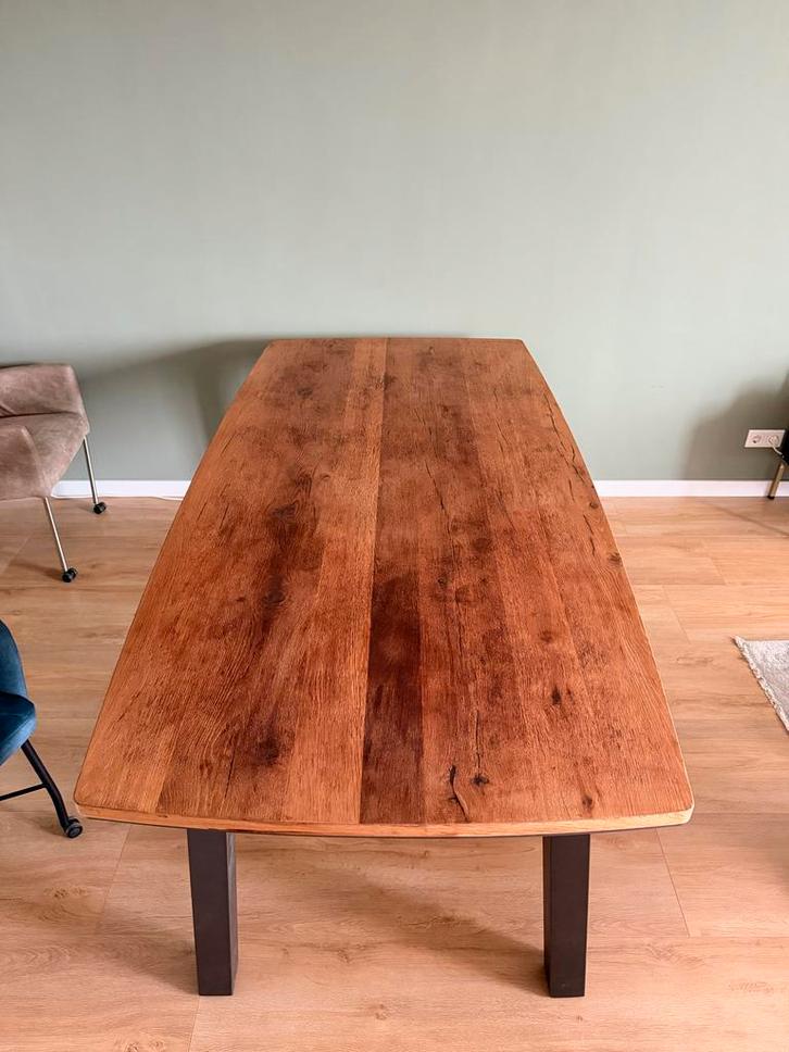 Eikenhouten tafel met zwarte poten, Huis en Inrichting, Tafels | Eettafels, Zo goed als nieuw, 100 tot 150 cm, 150 tot 200 cm