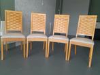 4 stoelen eetkamer Galligaris strak eenvoud hout combi stof, Ophalen of Verzenden