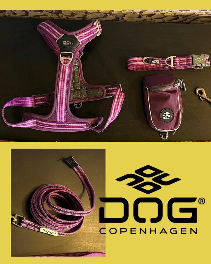 DOG Copenhagen tuigje, halsband & tasje (paars, maat S), Dieren en Toebehoren, Hondenriemen, Zo goed als nieuw, Ophalen of Verzenden