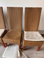 Vier rieten stoelen met hoge rugleuning, Huis en Inrichting, Stoelen, Ophalen, Gebruikt, Bruin, Riet of Rotan