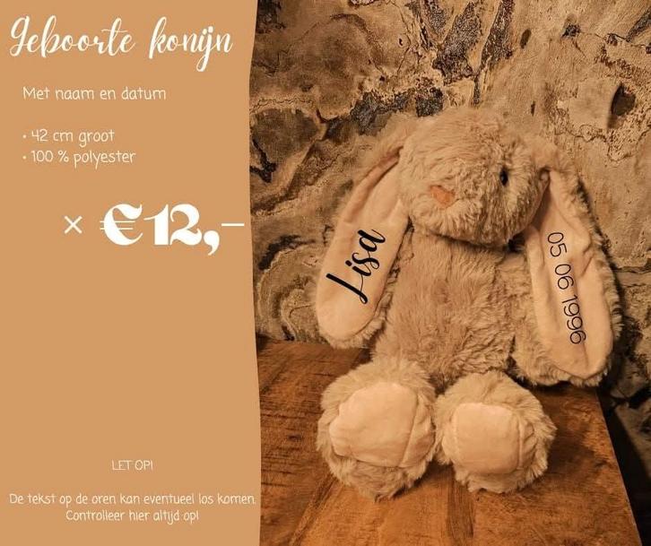 Geboorte konijn, Kinderen en Baby's, Kraamcadeaus en Geboorteborden, Nieuw, Kraamcadeau, Ophalen of Verzenden