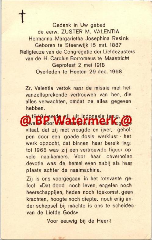 Resink Hermana (zr Valentia) 1887 Steenwijk 1968 Heeten -160, Verzamelen, Bidprentjes en Rouwkaarten, Bidprentje, Ophalen of Verzenden