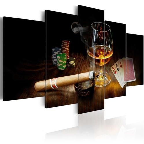 795 Sigaar Kaarten Cognac 5 Luik Canvas Schilderij 200x100cm, Antiek en Kunst, Kunst | Schilderijen | Modern, Ophalen of Verzenden