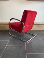 Gispen 407 fauteuil , hoogglans chroom, donkerrode ribstof, Huis en Inrichting, Fauteuils, Minder dan 50 cm, Minder dan 75 cm
