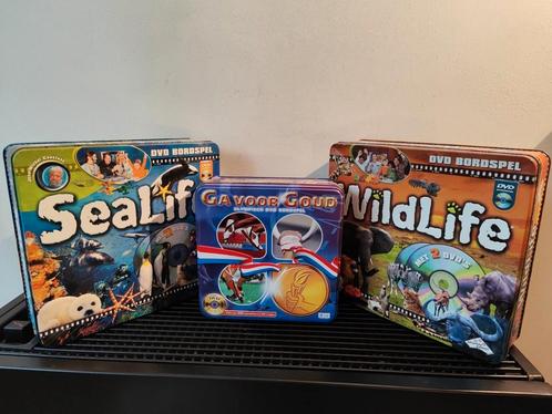 3x bordspel in blik, Sealife, Wildlife en Ga voor Goud!, Hobby en Vrije tijd, Gezelschapsspellen | Overige, Zo goed als nieuw