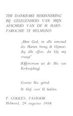 Coolen P. 1958 Helmond, Ophalen of Verzenden, Bidprentje