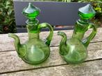 Vintage Spaans Olie- en Azijnstel Groen Glas, Ophalen of Verzenden
