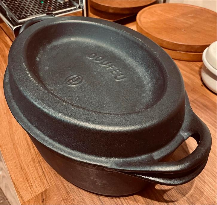 Vintage Cousances Doufeu Gietijzeren Braadpan, Huis en Inrichting, Keuken | Potten en Pannen, Gebruikt, Koekenpan of Braadpan