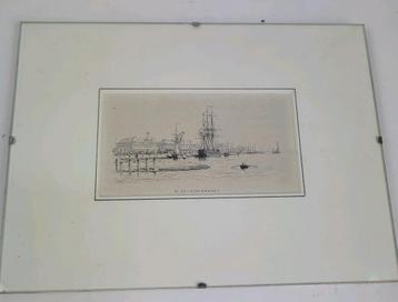 Le Nieuwediep houtgravure Den Helder circa 1880 beschikbaar voor biedingen