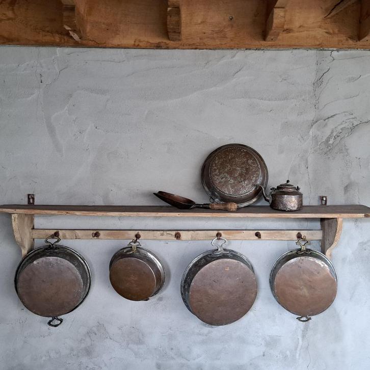 Div. oude brocante koperen pan pot 2 handgreepjes *Etage3*, Huis en Inrichting, Woonaccessoires | Overige, Gebruikt, Ophalen of Verzenden