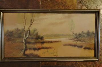 WATERLANDSCHAP Vennebos in Brabant heel oud in lijst 80x42cm beschikbaar voor biedingen