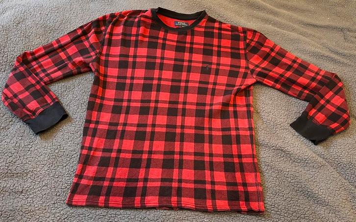 Origineel Polo Ralph Lauren longsleeve t-shirt plaid thermal, Kleding | Heren, T-shirts, Zo goed als nieuw, Maat 48/50 (M), Zwart