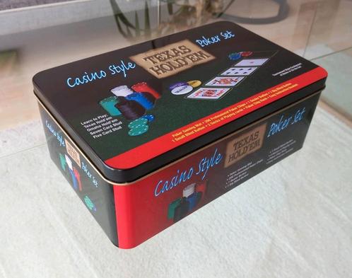 Pokerset in blik, compleet, Hobby en Vrije tijd, Gezelschapsspellen | Kaartspellen, Gebruikt, Drie of vier spelers, Vijf spelers of meer