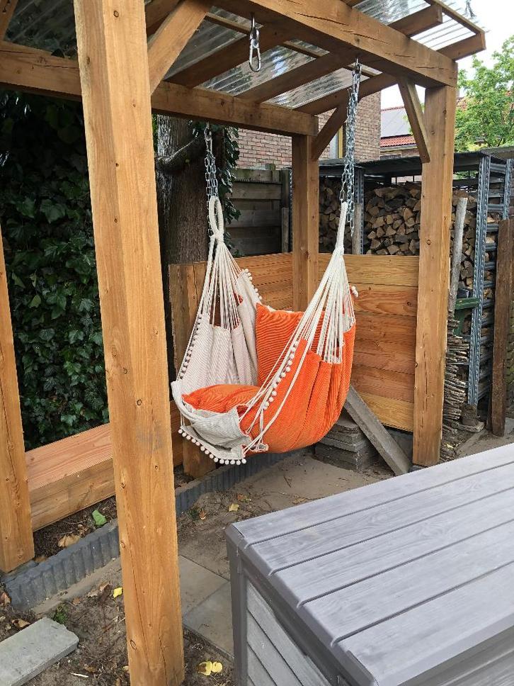 Hangstoel oranje ribstof, Huis en Inrichting, Fauteuils, Zo goed als nieuw, Stof, Overige materialen, 75 tot 100 cm, 125 tot 150 cm