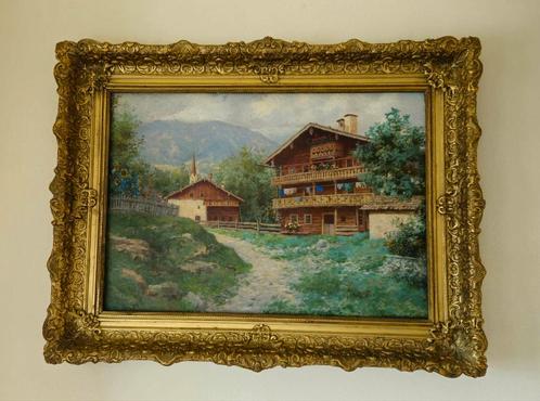Schilderij - Berglandschap met Huis, Antiek en Kunst, Kunst | Schilderijen | Klassiek, Ophalen of Verzenden