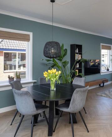 Ronde zwarte eettafel - eiken - 150 cm