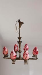 Art Deco Kroonluchter met Rode Accent, Huis en Inrichting, Lampen | Kroonluchters, Ophalen of Verzenden, Gebruikt, Glas, Art Deco