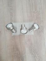 3 spot plafondlamp van RVS en glas. Incl lampen, Huis en Inrichting, Lampen | Spots, Gebruikt, Ophalen, Metaal of Aluminium