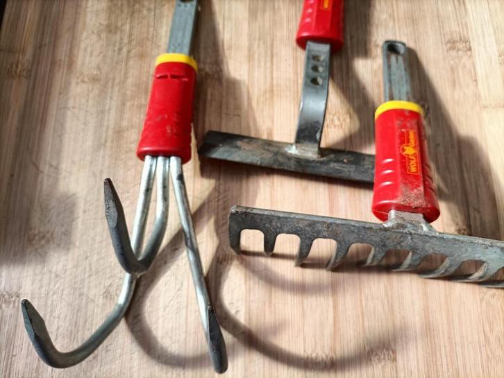 WolfGarten 2 harken + schoffel + cultivator + verticuteerhar, Tuin en Terras, Hand-tuingereedschap, Gebruikt, Schoffel, Ophalen of Verzenden