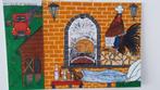 Olieverf Schilderij Haan, Kip & Slapende Kok, Antiek en Kunst, Kunst | Schilderijen | Klassiek, Verzenden