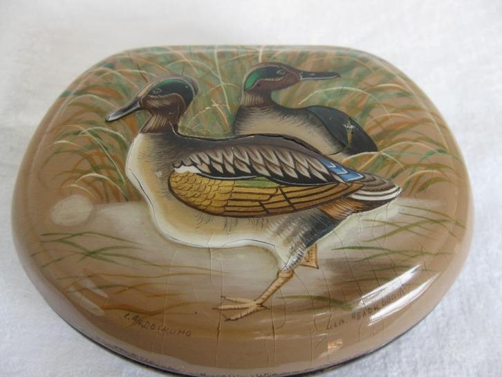 Prachtig Russisch lakdoosje met afbeelding van stel eenden., Antiek en Kunst, Kunst | Niet-Westerse kunst, Ophalen