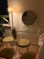 Vintage kaptafel met spiegel en stoelen, Ophalen, Gebruikt, Metaal of Aluminium, 50 tot 100 cm