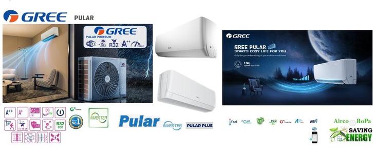 GREE PULAR INVERTER WARMTEPOMP  3.5KW - 7KW  WIFI R32, Witgoed en Apparatuur, Airco's, Nieuw, Wandairco, 100 m³ of groter, Koelen en Ontvochtigen
