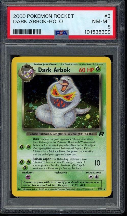 Dark Arbok Holo PSA 8 - 2/82 - Team Rocket 2000, Hobby en Vrije tijd, Verzamelkaartspellen | Pokémon, Zo goed als nieuw, Losse kaart