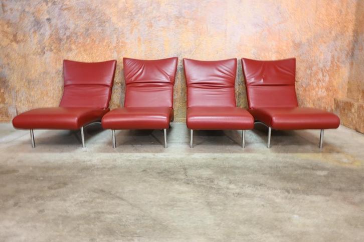 ZGAN! 4 rode leren Bonaldo Berlin design fauteuils/chaises, Huis en Inrichting, Banken | Sofa's en Chaises Longues, Zo goed als nieuw
