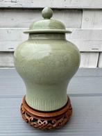 Antieke Chinese Celadon Dekselpot op stand, Ophalen of Verzenden